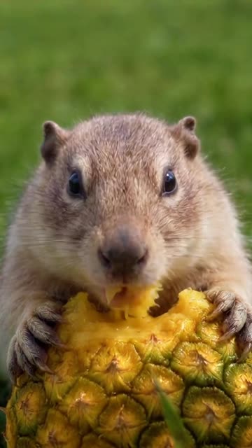 Groundhog eating Pineapple