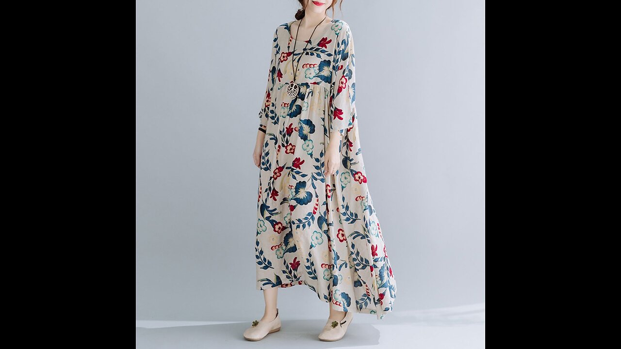 Spring Floral Print Ladies Dress Casual Long Sleeve Dress for Women