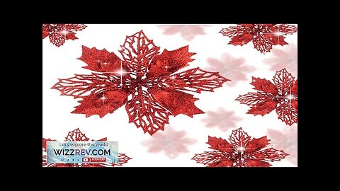 Wironlst 16 Pcs Glitter Poinsettia Flowers Artificial Christmas Red Poinsettia Decorations Review