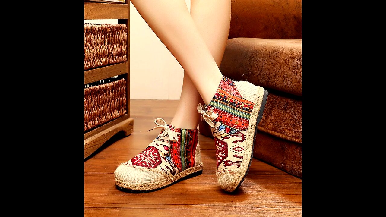 Handmade Cotton Linen Design Patchwork Boots S