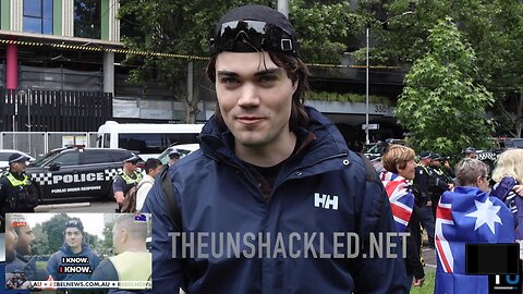 Hugo Lennon aka AusPill reacts after being kicked out of the Put Australia First Rally