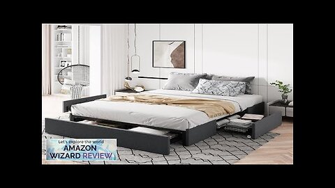 Allewie Queen Size Platform Bed Frame with 3 Storage Drawers Fabric Upholstered Review