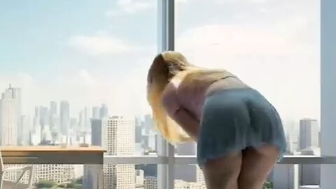 Window cleaning in mini skirt