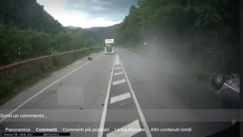 Big crash car whit truck and overturns
