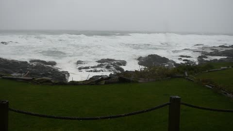 Heavy Rain pouring against window Oregon Coast