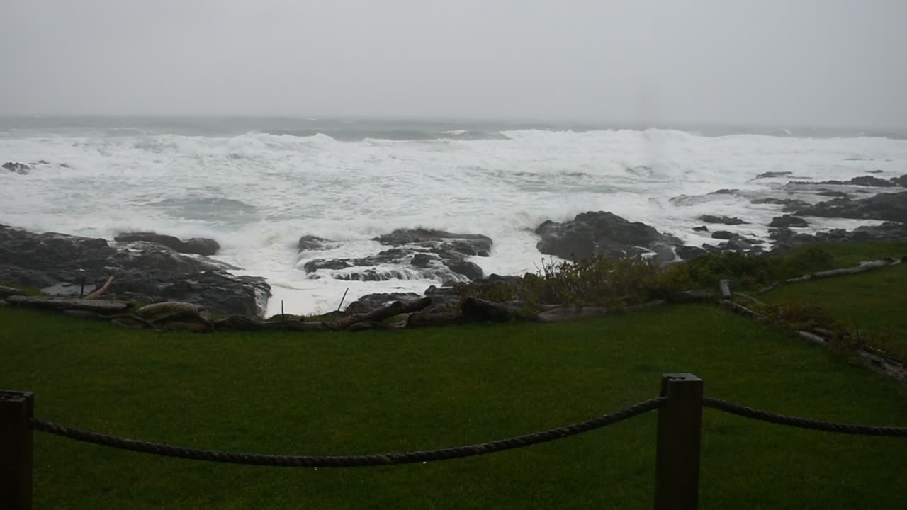 Heavy Rain pouring against window Oregon Coast