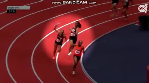 A young American sprinter hit her rival in the head with a relay race baton