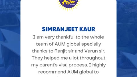 Another 5-Star Review | Thank You, Ms. Simranjeet Kaur | #googlereview | AUM Global Migration