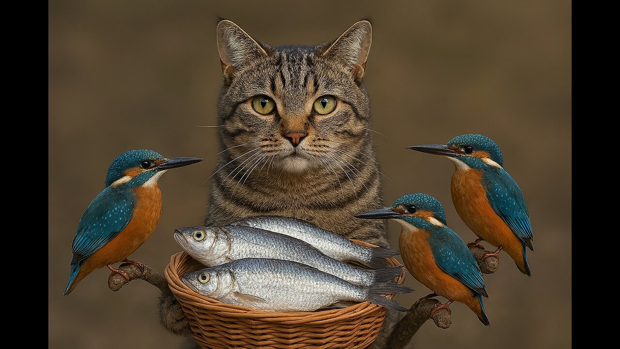Tabby Cat Kingfishers Fish Basket Rumble