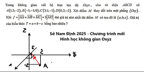 Sở Nam Định 2025: Trong không gian với hệ trục tọa độ Oxyz, cho tứ diện ABCD có