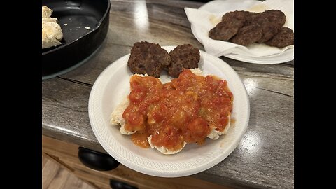 Making biscuits and tomato gravy