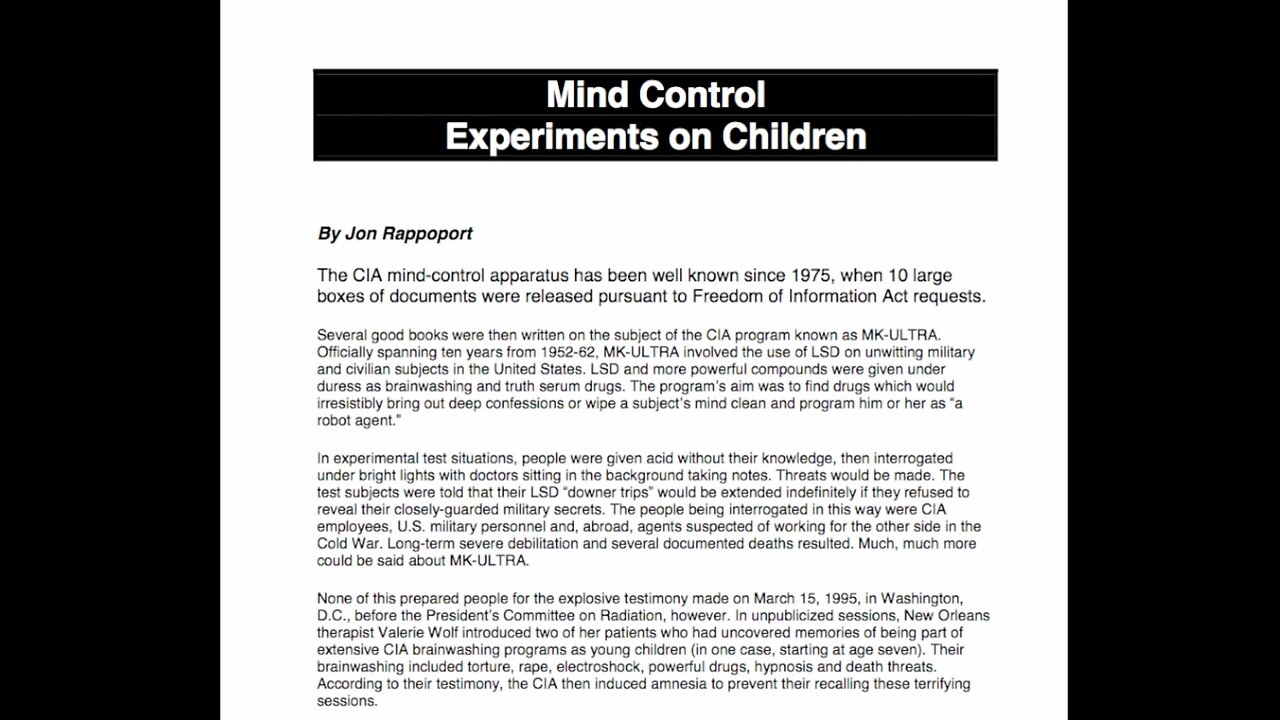 🔲🔺 CIA MK ULTRA: U.S. Gov't Mind Control Experiments on Children ▪️ Jon Rappoport