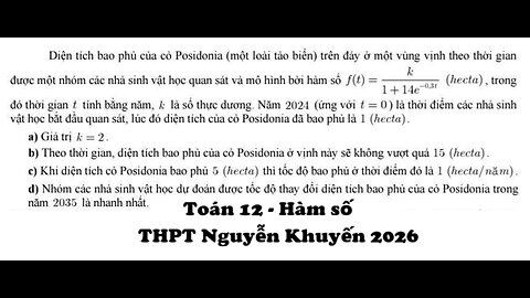 THPT Nguyễn Khuyến 2026: Diện tích bao phủ của cỏ Posidonia (một loài tảo biển) trên đáy ở một