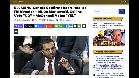 Senate Confirms Kash Patel as FBI Director – RINOs Murkowski, Collins Vote “NO” – McConnell “YES”