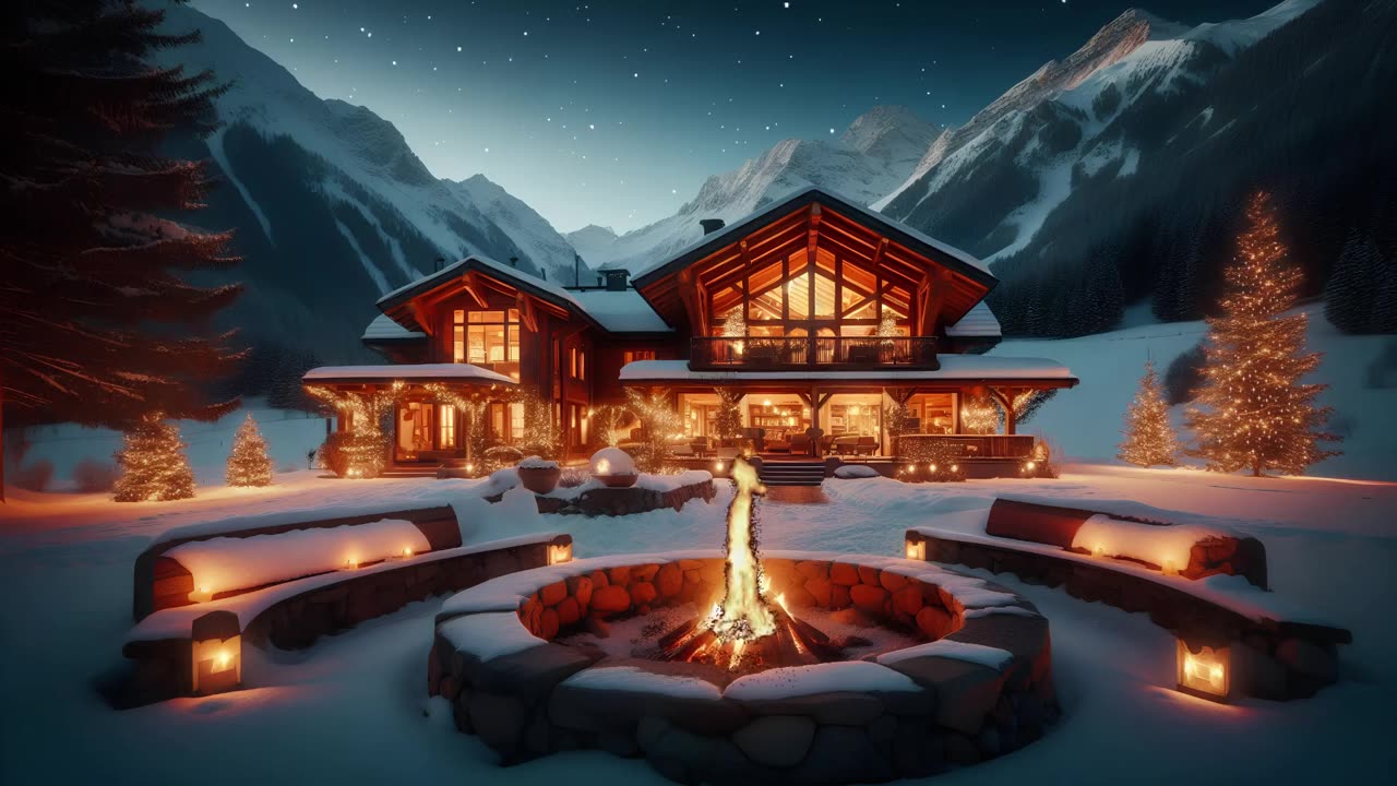 Mountain ski lodge snow ambience