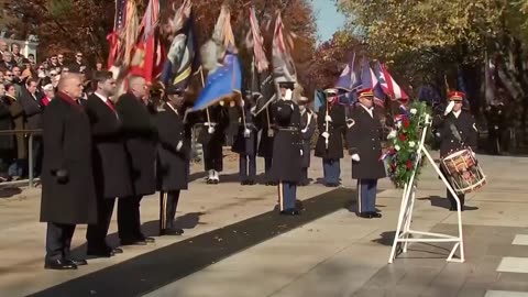 POTUS, VP Vance & Sec Vet Affairs salute at the Tomb of the Unknown Soldier.