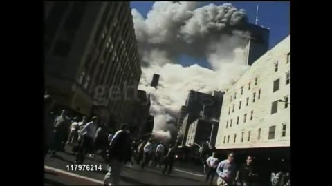 911 South Tower Demolition - NYPD Helicopter Flyaway And Blasted Debris From Street Level