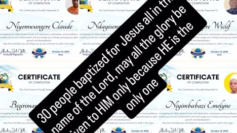 30 baptisms in the name of the Lord from the Bible studies on the Bible study channel!!