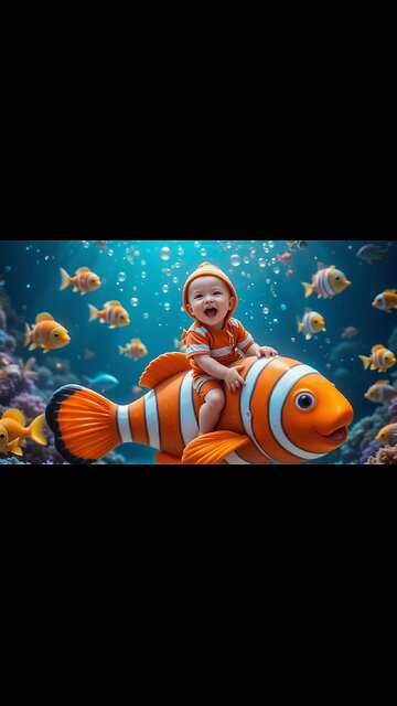 Baby Rides a Giant Clownfish Underwater! 🐠😄