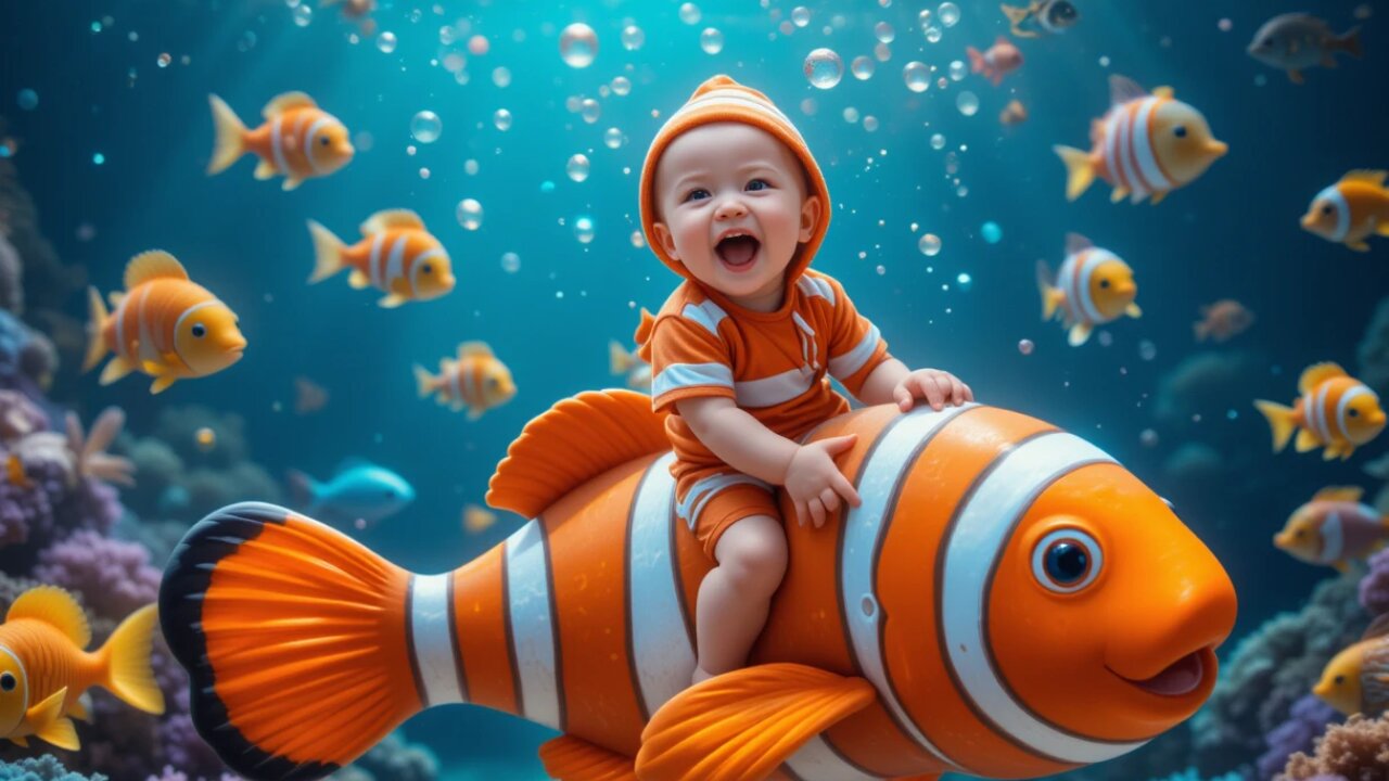 Baby Rides a Giant Clownfish Underwater! 🐠😄