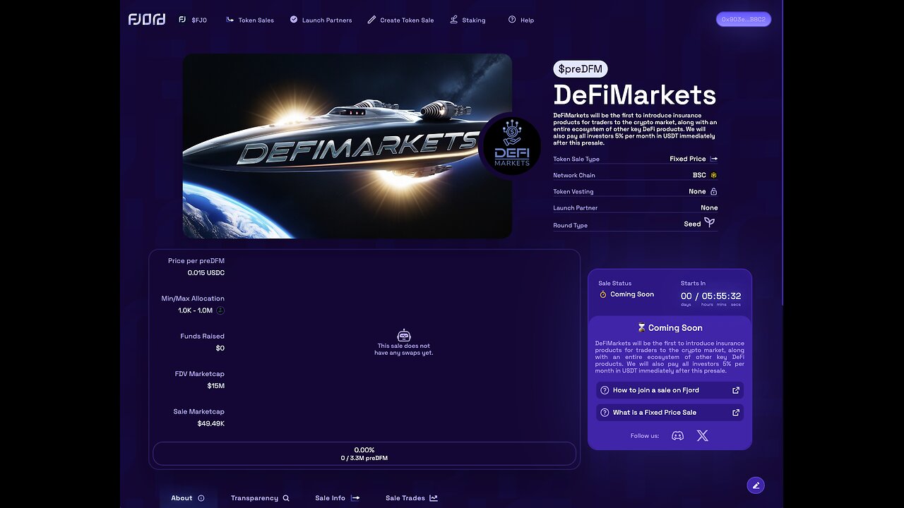 Через 6 часов на лаунчпаде Fjord начнется пресейл нашего проекта по страховым продуктам