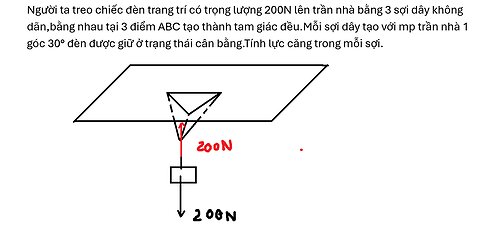 Toán 12: Người ta treo một chiếc đèn trang trí có trọng lượng 200N lên trần nhà bằng 3 sợi dây không