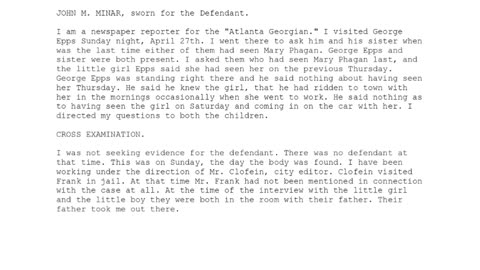 JOHN M MINAR, Sworn In For The Defendant, 98th To Testify