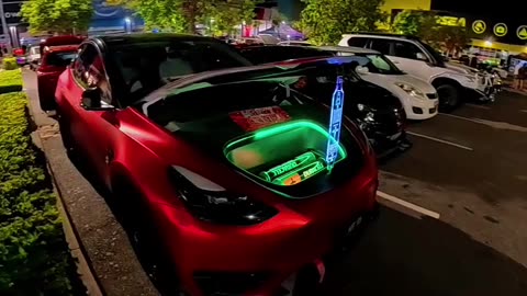 Custom LED Car Bonnet / Hood Holder Prop made for a sweet Tesla Model Y LR. 🚗🔧🔆