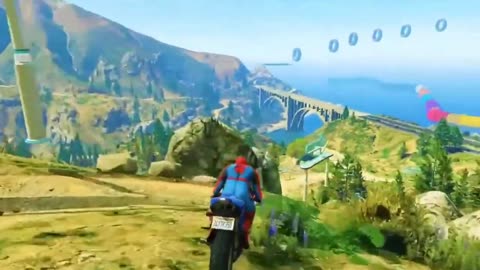 GTA V Epic New Stunt Race For Car Raching Challenge Boats Car Motorcycle With All Super Heroes