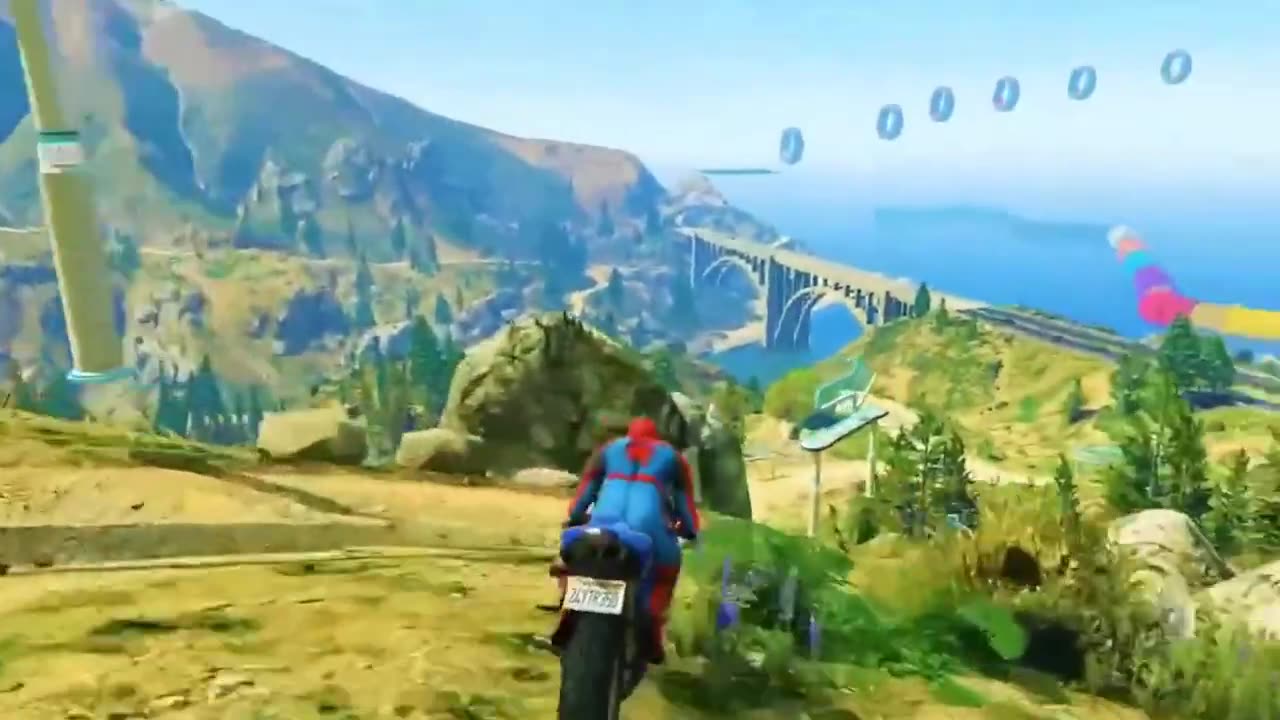 GTA V Epic New Stunt Race For Car Raching Challenge Boats Car Motorcycle With All Super Heroes