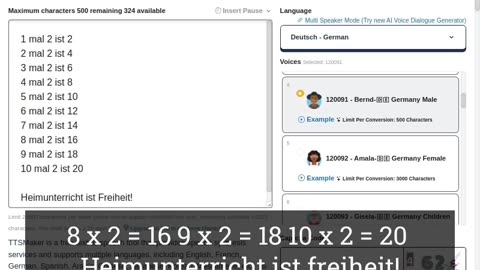 Tabelle von Zwei auf Heimunterricht ist Freiheit