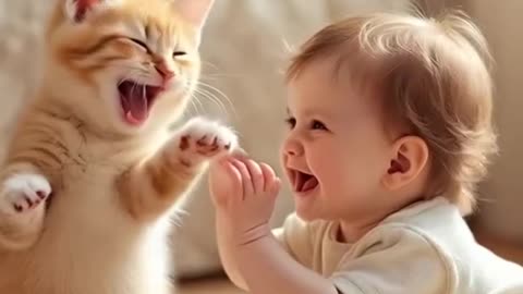 Cute..cat nad baby 🥰❤️