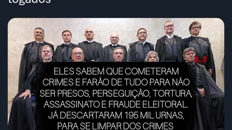 ELES SABEM QUE COMETERAM CRIMES E FARÃO DE TUDO PARA NÃO SER PRESOS, PERSEGUIÇÃO, TORTURA, ASSASSINATO E FRAUDE ELEITORAL. JÁ DESCARTARAM 195 MIL URNAS, PARA SE LIMPAR DOS CRIMES