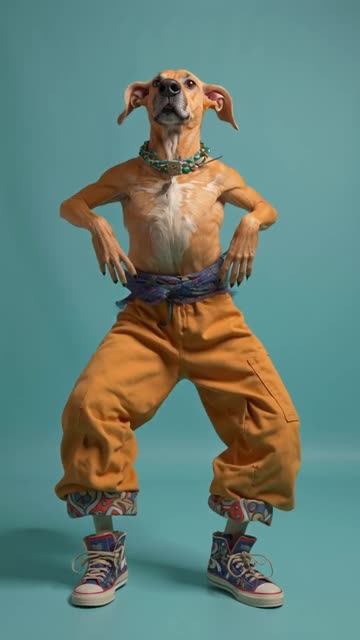 A realistic dog dancing funk with smooth and natural movements