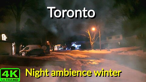 【4K】Snowy Night in a neighborhood Toronto Canada 🇨🇦