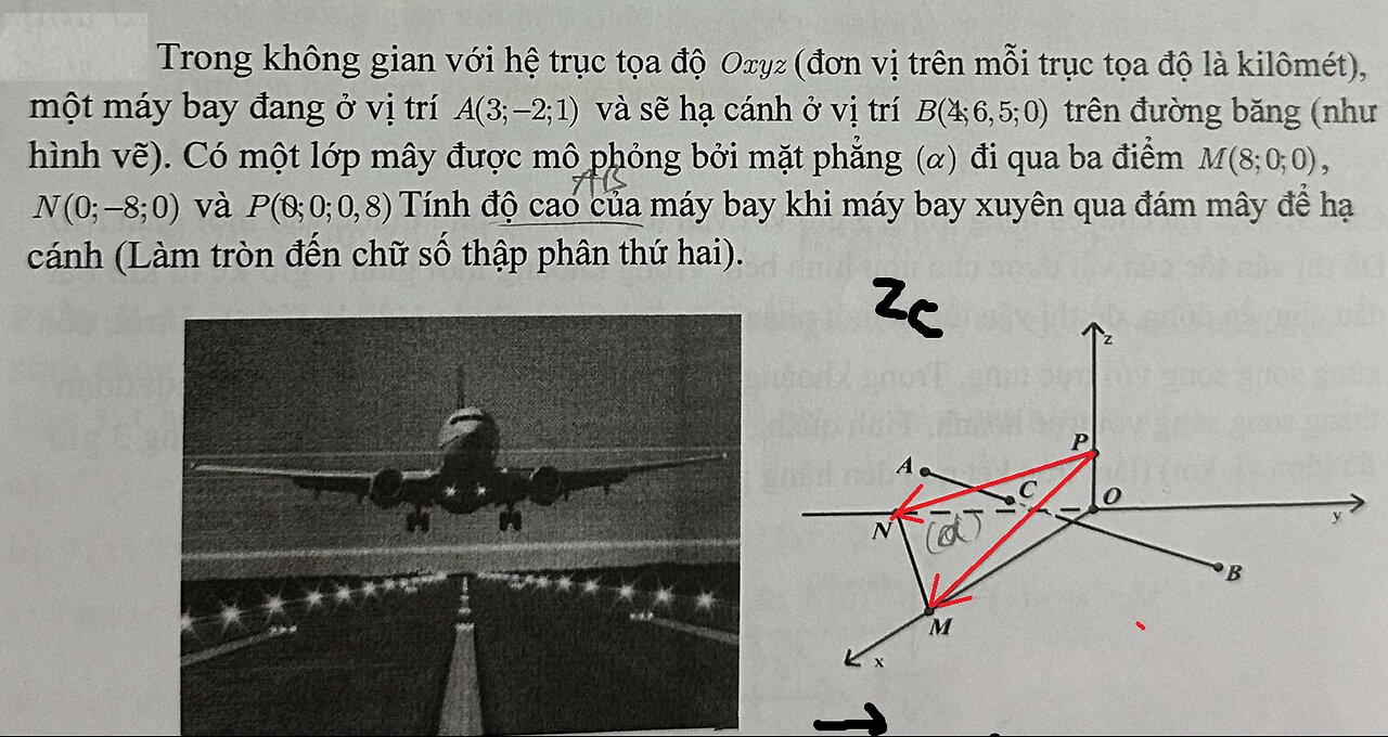 Toán 12: Trong không gian với hệ trục tọa độ Oxyz (đơn vị trên mỗi trục tọa độ là kilomet), một máy