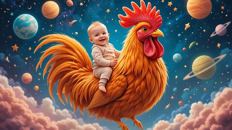 Adorable Baby on a Chicken Flying Through Space! 🚀🐓💕