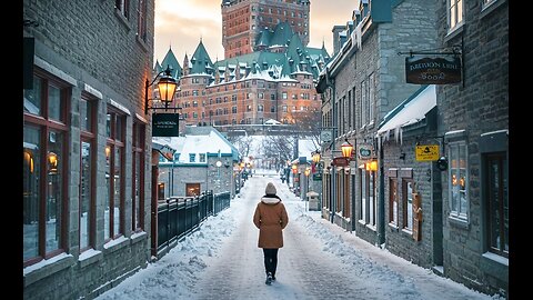 Winter Snowfall in Old Quebec City