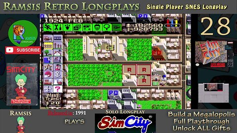 SimCity | SNES | 1991 | Build a Megalopolis + All Gifts | Retro Longplay | Episode 28