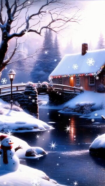 AS SNOWFLAKES GENTLY FALL ON A SERENE LAKE, THE MOON's SOFT GLOW PEEKS THROUGH THE CLOUDY SKY#shorts