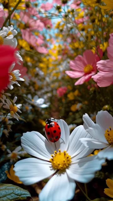 A flower garden as seen by a ladybug