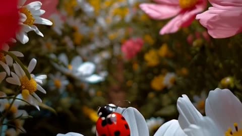 A flower garden as seen by a ladybug