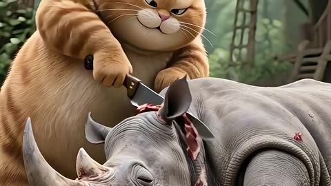 The fat orange cat called his cousin for help.