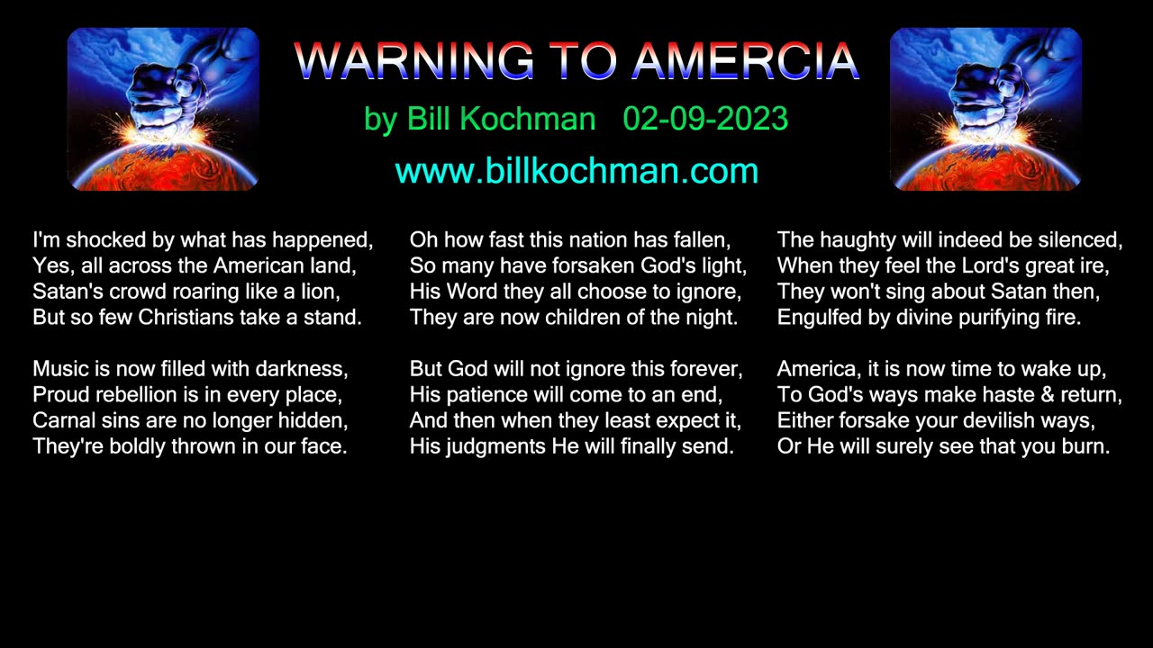 WARNING TO AMERICA -- an original song by Bill Kochman.