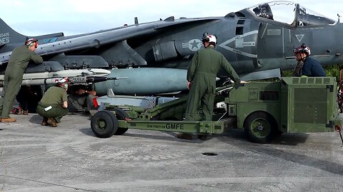 AV-8B+ Harrier being fitted with Tactical Air Launched Decoy (TALD)