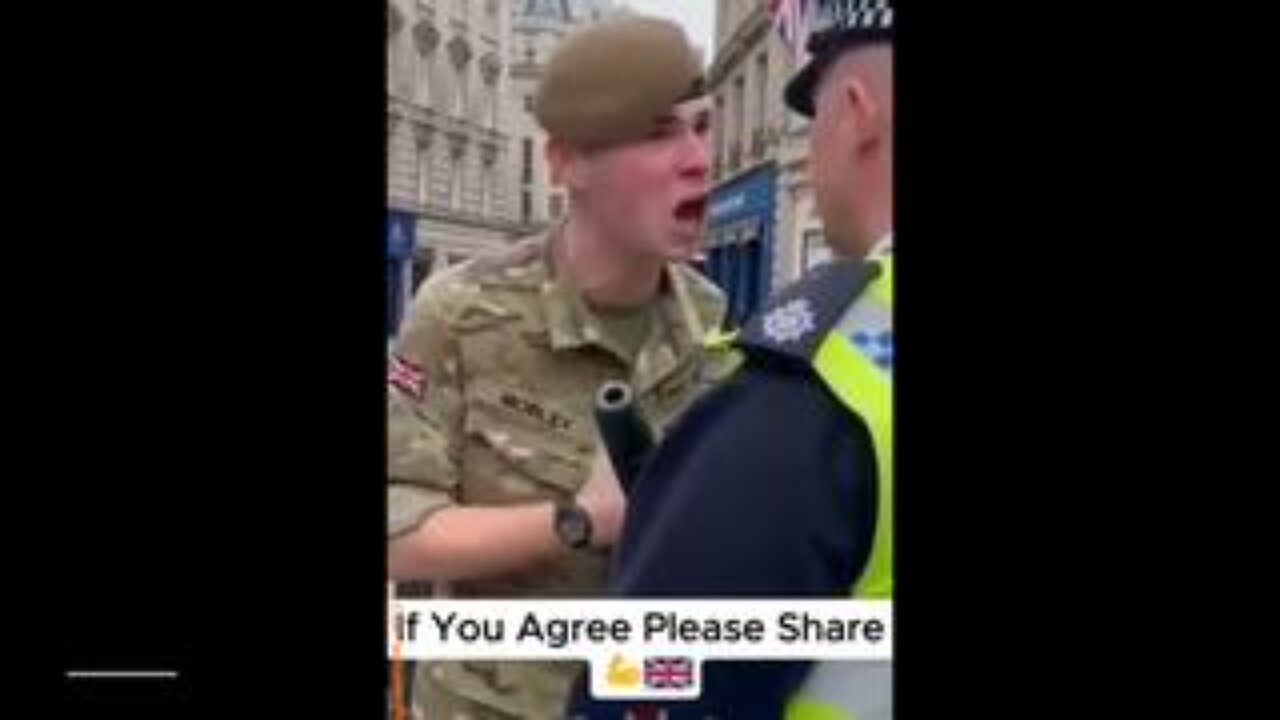 British solider smashes into a Policeman for arresting people for 'words'
