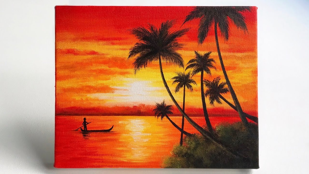Easy sunset painting _ painting for beginners _ step by step acrylic painting tutorial