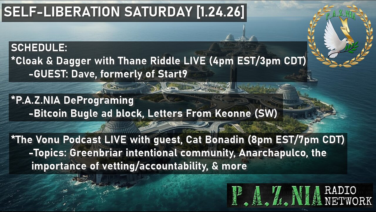 [P.A.Z.NIA RADIO NETWORK] Cloak & Dagger w/ Thane Riddle (LIVE) + Vonu Podcast LIVE w/ Cat Bonadin