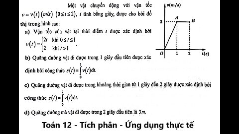 Toán 12: Một vật chuyển động với vận tốc v =v(t) (m/s) (0≤t≤2), t tính bằng giây, được cho bởi đồ