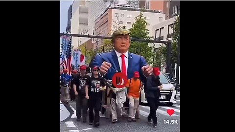 JAPAN'S TRUMP PARADE! Carrying US FLAGS, and Playing Trump's Speech